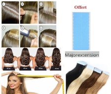 10-20-40 BANDES EXTENSIONS CHEVEUX TAPE IN BANDE ADHESIVE NATURELS REMY 49/60CM