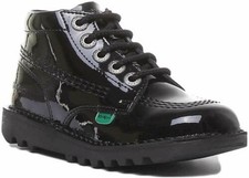 KICKERS Hi Fermeture Éclair Dentelle Avec Côté Noir Verni Taille Junior UK 1 -