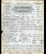 TOULOUSE (31) EBENISTERIE / MEUBLES "Léon POURQUERY" en 1883