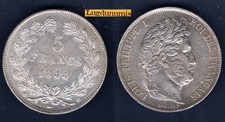 5 Francs Louis Philippe Ier 1844 BB Strasbourg TTB+ Tête Laurée TR 2ème Type