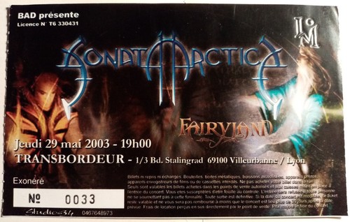 Sonata artica ticket billet - artica,