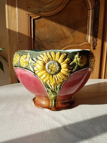 Barbotine cache pot ancien - cache,
