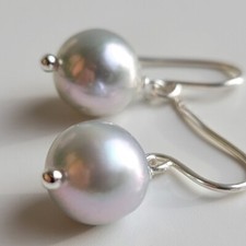 boucles d'oreilles argent perle Akoya bleue grise  fait main