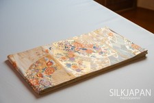 Véritable kimono japonais Obi en soie de Noël fil d'or pur fleur brocart...