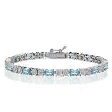 Argent Sterling Bleu Topaze et Diamant Accent Ovale Tennis Bracelet En