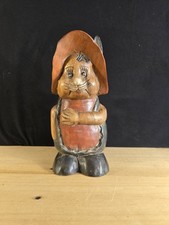 figurine en bois lapin habit de campagne H 25cm statue