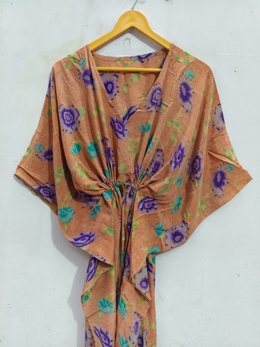Floral print sari silk kaftan - floral,