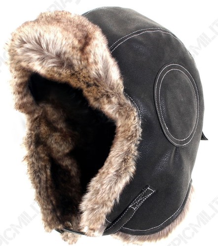 Noir aviateur cuir - noir, ushanka