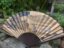 CHINE grand Eventail mural decor peint sur papier de Scène de Vie Paysanne  89cm