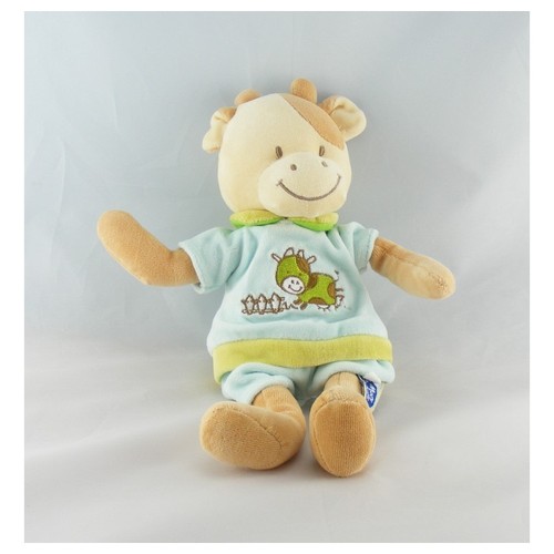 Doudou vache bleu vert brodé - vache,