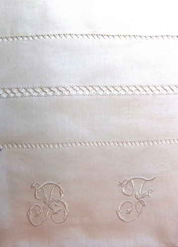 Drap brodé main monogramme - drap,