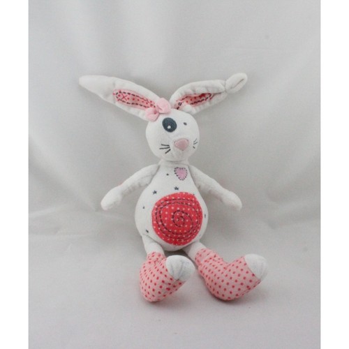 Doudou lapin blanc rose pois