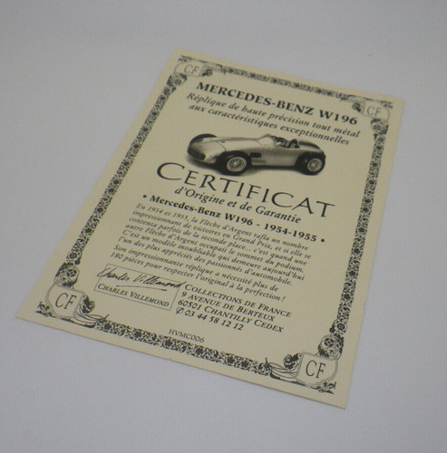 Certificat mercedes benz w196 - mercedes-benz,