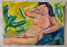 Tableau XXéme par A. Picard. fauviste Art Brut. Acrylique "Nu féminin"