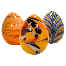 Œuf en verre soufflé Artisanal H 18cm Oeuf décoratif Jaune Multicolore 0,6-0,7kg
