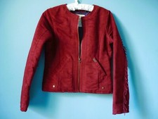 Veste Fille IKKS manteau daim bordeaux avec franges TBE 14 ans