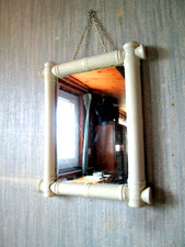 MIROIR GLACE BARBIER Coiffeur Bois imit. Bambou Mirror Glass déco vintage 1900