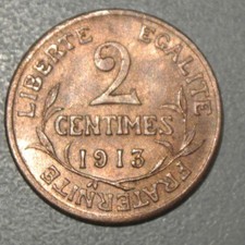 RARE SPL brillant frappe 2 centimes 1913 cote 150 euro !!