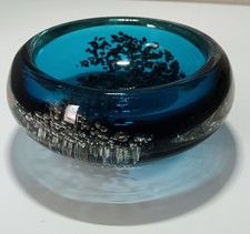 Cendrier Vintage Années 60/70 en Verre bleu et paillettes argents