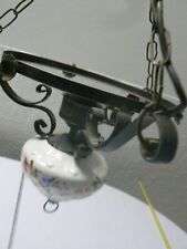 ANCIENNE SUSPENSION FER FAIENCE FLORAL POUR CUISINE SEJOUR VINTAGE LUSTRE LAMPE