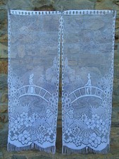French pair white  curtains lace lovely motif    16.5'' x 47'' of each