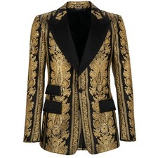 Dolce & Gabbana Baroque Jacquard Blazer Sakko Veste or Noir