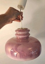 Lustre Suspension Vintage Opaline Blanche Et Mauve Design 70