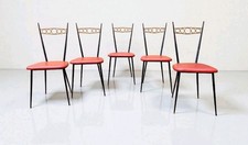 Groupe De 5 Chaises En Fer Laiton Design Années 50/60