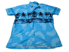 Chemise hawaïenne bleue Paradise Style Hawaii palmiers manches courtes taille #