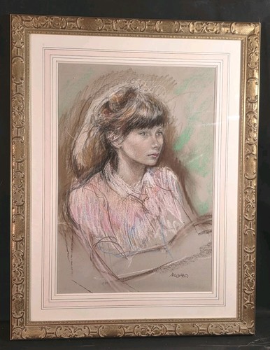 Tableau ancien pastel portrait - pastel,