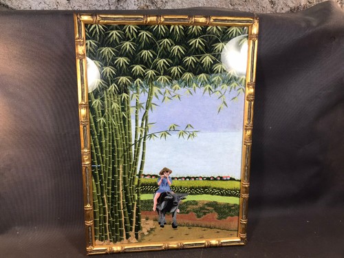 Ancien tableau soie brodée