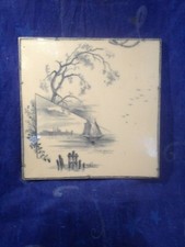 Grand carrelage en faïence de GIEN ?, joli décor lacustre vers 1930 ??