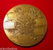 1971 CALENDRIER BRONZE GOD GALAXIES SPACE MÉDAILLE DIEU CREA FEMME HOMME ATOME