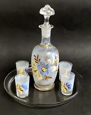 SERVICE A DIGESTIF 6 VERRE + CARAFE + PLATEAU DECOR PEINT VIOLETTE ART NOUVEAU