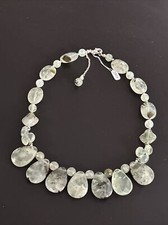 rare Très Beau Collier Pendentif Argent Massif minéraux perle poire de PREHNITE