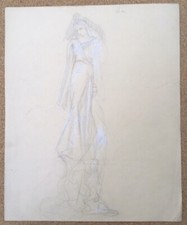 Dessin original ancien Luce Portrait Femme Croquis Mode Robe Mariée Art Déco