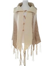 ⭐ VINTAGE Cardigan Cape pour Femmes Franges Beige 38 Sans manches Acrylique ⭐