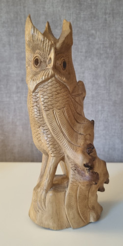Hibou bois sculpté main - hibou, à