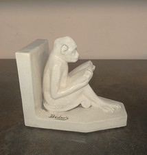 SERRE LIVRE CERAMIQUE CRAQUELE SINGE LISANT SIGNE BEDOUIN ART DECO