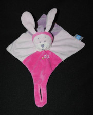 Doudou plat lapin TEX BABY Carrefour violet rose fleur attache tétine NEUF