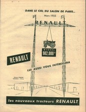 Publicité ancienne tracteurs Renault matériel agricole 1955 issue de magazine