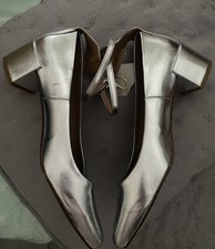 Babies Ballerines Bout Pointus Petit Talon Carré Bride Laminé Argent ZARA 37