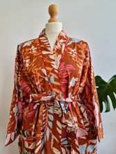 Kimono long coton marron à - long,