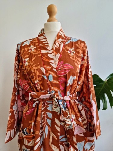 Kimono long coton marron - kimono,