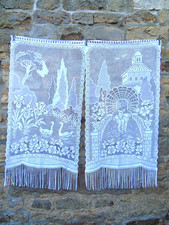 French pair white curtains lace landscape floral  motif   22'' x 44'' of each