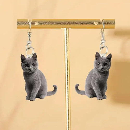 Cat gray earrings jewelry - gray,