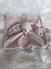 Doudou plat Lapin rose blanc