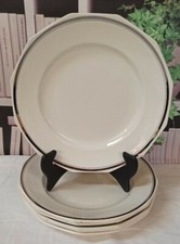 6 Assiettes plates Octogonale Anciennes Moulin Des Loups Écru Liseré Argenté 