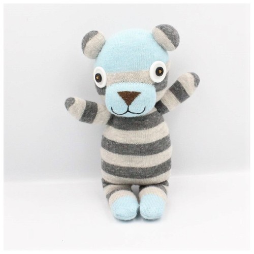 Doudou ours laine rayé - , bleu