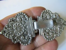 RARE Paire ATTACHE AGRAFE de CAPE argent massif fermeture bouton old silver Clip